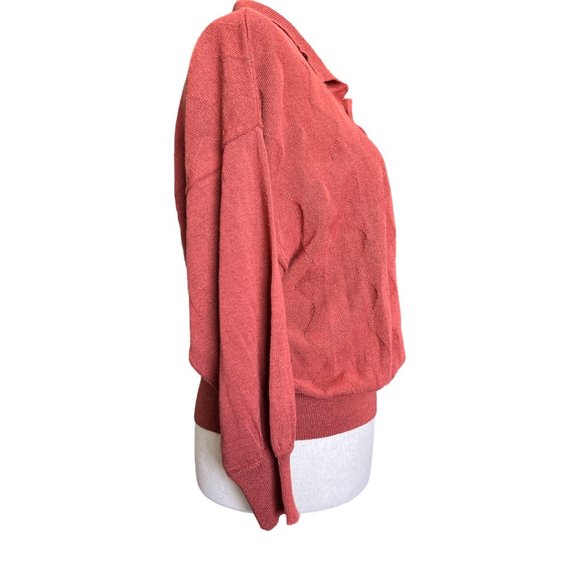 Callahan Revolve Textured Knit Sweater Collared Rust Fall LINEN Blend Pullover - Picture 4 of 8
